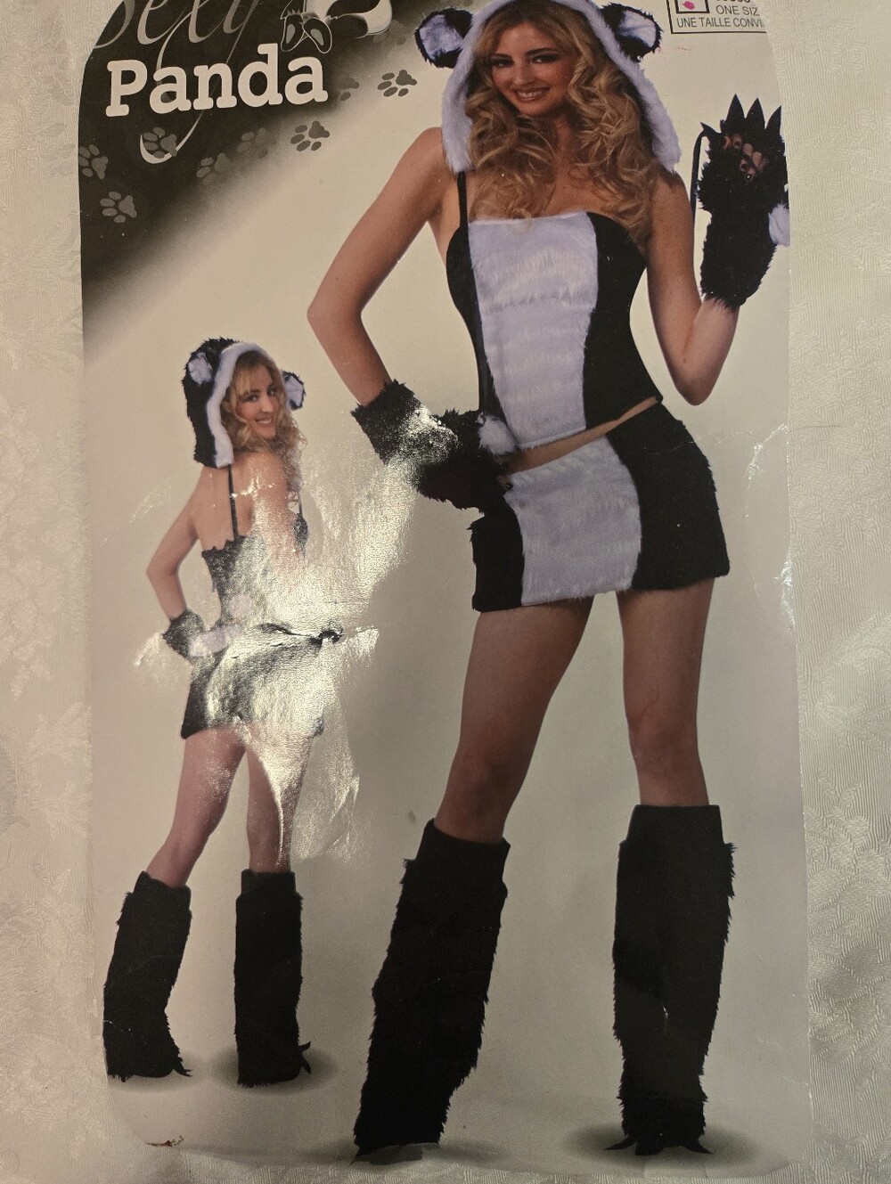 Sexy Panda Women Costume - Black & White Faux Fur Set MED